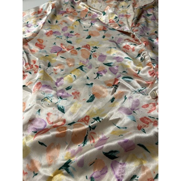 Victoria’s Secret Vintage Gold Label Satin Pajama Top Sleep Shirt Sz L Lace Trim - Picture 4 of 8